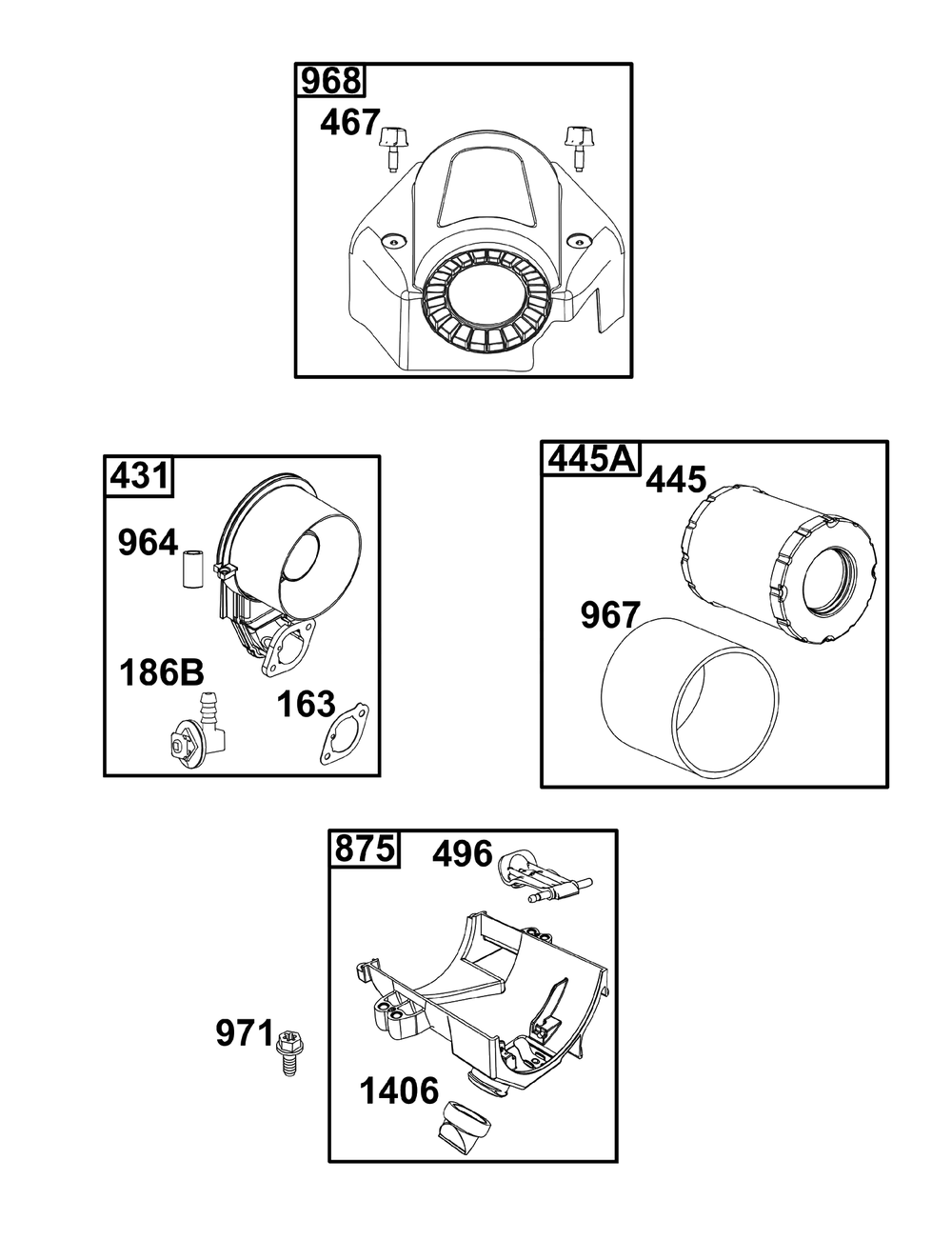 Air Cleaner Group Diagram and Parts List for 40T877-0015-B5  Briggs and Stratton Engine